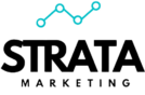 Text saying 'STRATA' Marketing, with a blue plotted line just above